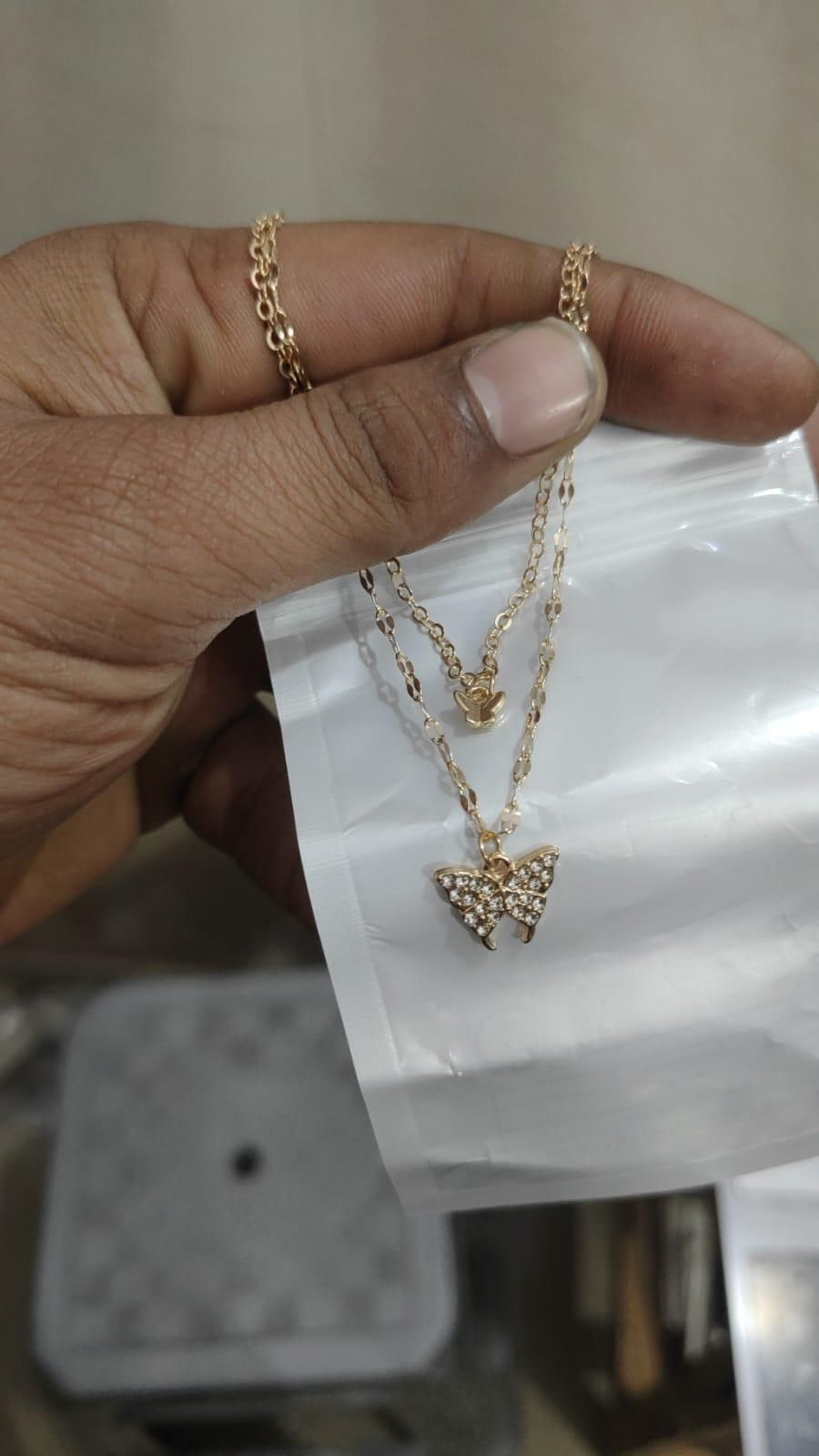 Shivine™ Zircon Butterfly Double-Layered Necklace in Gold